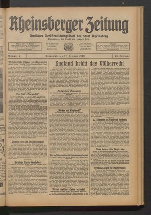 Rheinsberger Zeitung vom 17.02.1940