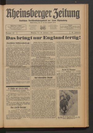 Rheinsberger Zeitung vom 19.02.1940