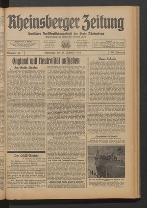 Rheinsberger Zeitung vom 21.02.1940