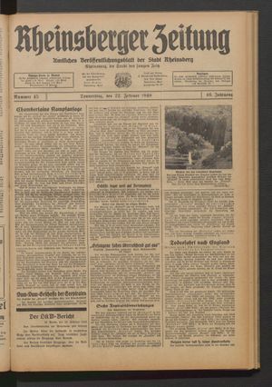 Rheinsberger Zeitung vom 22.02.1940