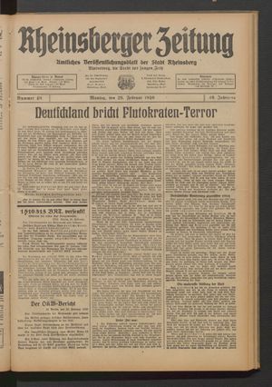 Rheinsberger Zeitung vom 26.02.1940