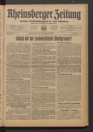 Rheinsberger Zeitung vom 29.02.1940
