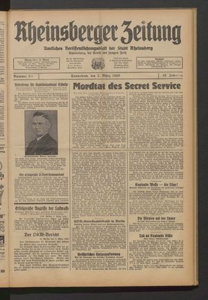 Rheinsberger Zeitung vom 02.03.1940