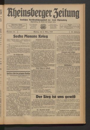 Rheinsberger Zeitung vom 04.03.1940