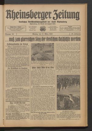 Rheinsberger Zeitung vom 11.03.1940