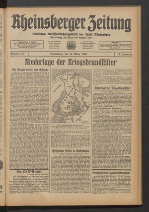 Rheinsberger Zeitung vom 14.03.1940