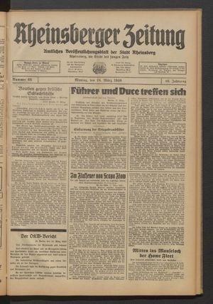 Rheinsberger Zeitung vom 18.03.1940