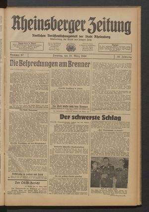 Rheinsberger Zeitung vom 19.03.1940