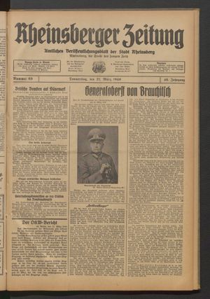 Rheinsberger Zeitung vom 21.03.1940
