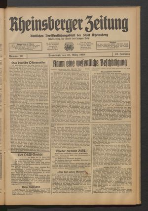 Rheinsberger Zeitung vom 23.03.1940