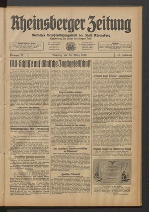 Rheinsberger Zeitung vom 26.03.1940