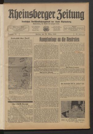 Rheinsberger Zeitung vom 29.03.1940