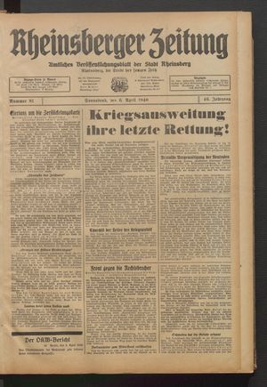 Rheinsberger Zeitung vom 06.04.1940