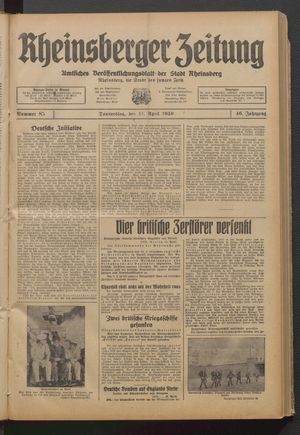 Rheinsberger Zeitung vom 11.04.1940
