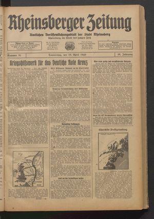 Rheinsberger Zeitung vom 18.04.1940