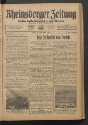 Rheinsberger Zeitung vom 19.04.1940
