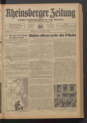 Rheinsberger Zeitung vom 22.04.1940