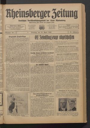 Rheinsberger Zeitung vom 23.04.1940