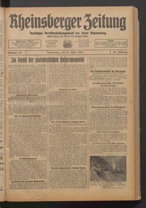Rheinsberger Zeitung vom 25.04.1940
