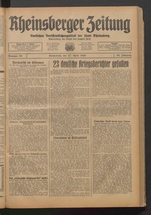 Rheinsberger Zeitung vom 27.04.1940