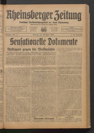 Rheinsberger Zeitung vom 29.04.1940