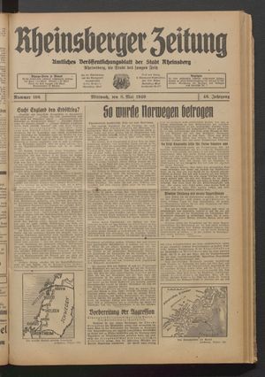 Rheinsberger Zeitung vom 08.05.1940
