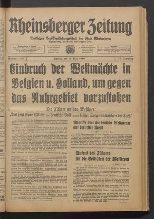 Rheinsberger Zeitung vom 10.05.1940