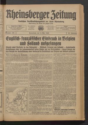 Rheinsberger Zeitung vom 11.05.1940