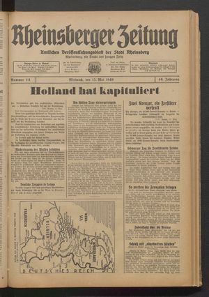 Rheinsberger Zeitung vom 15.05.1940