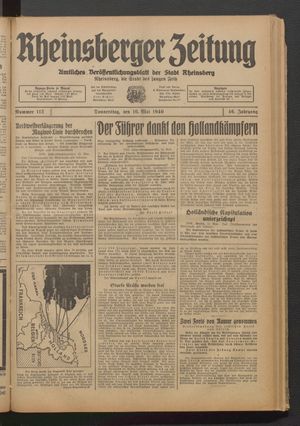 Rheinsberger Zeitung vom 16.05.1940