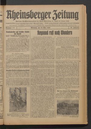 Rheinsberger Zeitung vom 22.05.1940