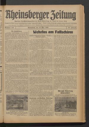 Rheinsberger Zeitung vom 25.05.1940