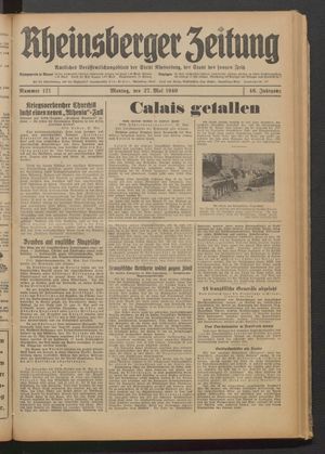 Rheinsberger Zeitung vom 27.05.1940