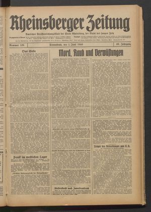 Rheinsberger Zeitung vom 01.06.1940