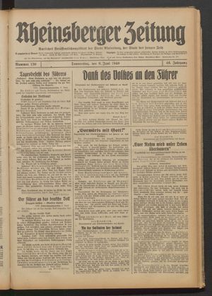 Rheinsberger Zeitung vom 06.06.1940