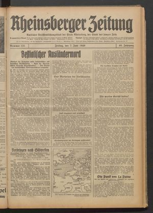 Rheinsberger Zeitung vom 07.06.1940