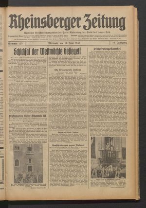 Rheinsberger Zeitung vom 12.06.1940