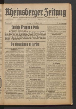 Rheinsberger Zeitung vom 14.06.1940