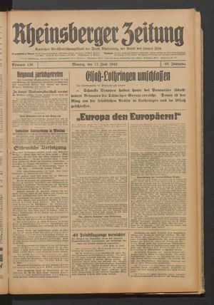 Rheinsberger Zeitung vom 17.06.1940