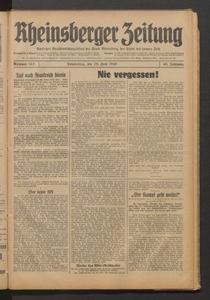 Rheinsberger Zeitung vom 20.06.1940