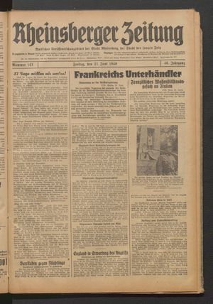 Rheinsberger Zeitung vom 21.06.1940