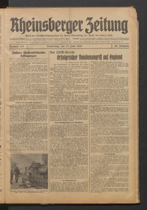 Rheinsberger Zeitung vom 27.06.1940