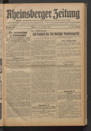 Rheinsberger Zeitung vom 15.07.1940