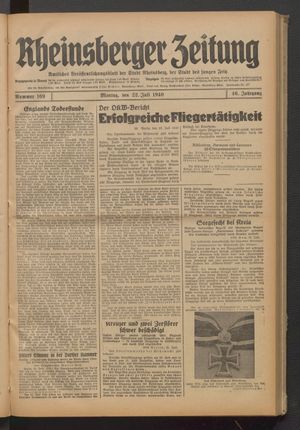 Rheinsberger Zeitung vom 22.07.1940