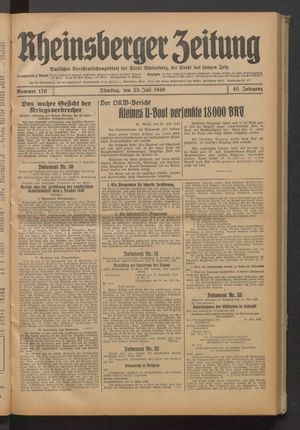 Rheinsberger Zeitung vom 23.07.1940