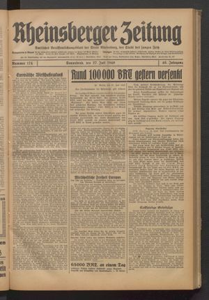 Rheinsberger Zeitung vom 27.07.1940
