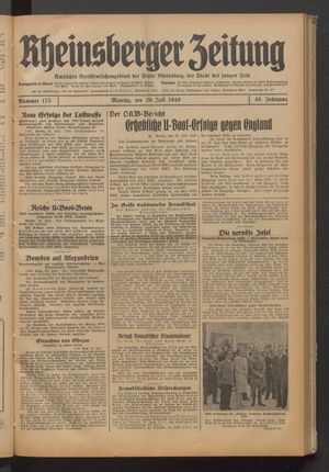 Rheinsberger Zeitung vom 29.07.1940