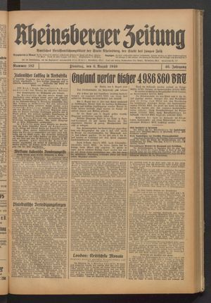 Rheinsberger Zeitung vom 06.08.1940