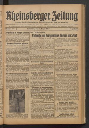 Rheinsberger Zeitung vom 17.08.1940