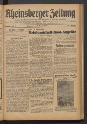 Rheinsberger Zeitung vom 20.08.1940